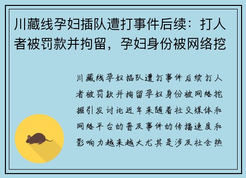 川藏线孕妇插队遭打事件后续：打人者被罚款并拘留，孕妇身份被网络挖掘引发讨论